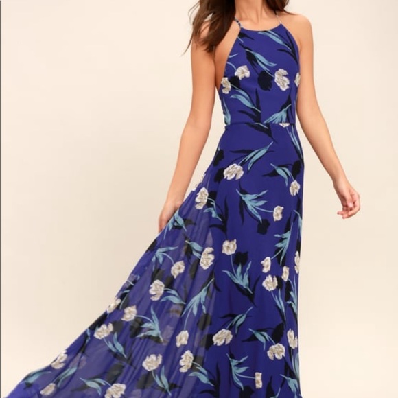 Lulus Dresses & Skirts - Lulu’s All I Need Royal Blue Floral Tie Maxi Dress